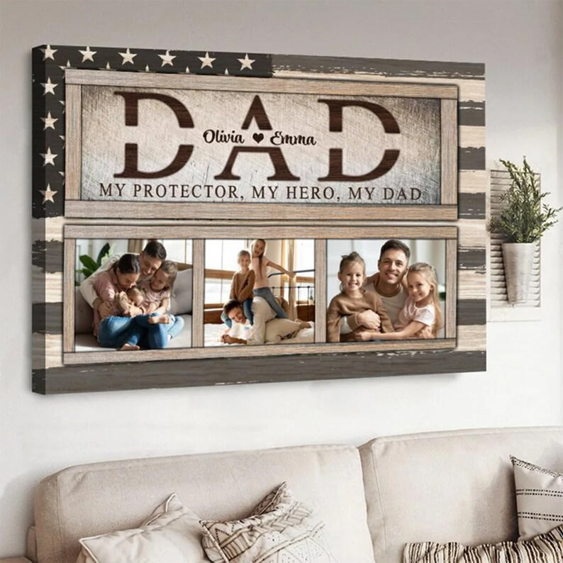 Personalized Photo Dad Canvas Poster My Protector My Hero My Dad Canvas Print Fathers Day Canvas Fathers Day Gift